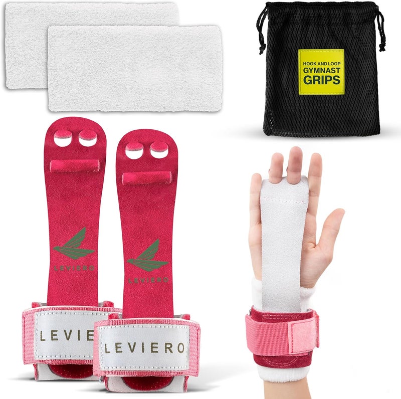 LEVIERO Gymnastics Grips Set Narrow Nippers, Grips for Gymnastics Girls, Dowel Grips with Soft Leather, Hook and Loop Wrist Straps, and Adjustable Finger Holes, for All Ages - Image 1